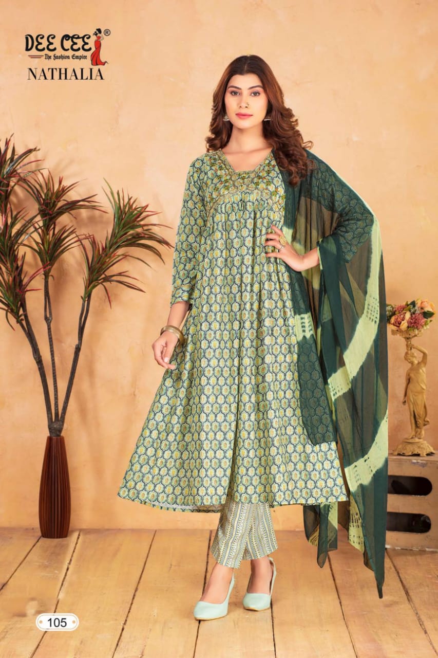 Nathalia By Dee Cee Printed Anarkali Kurti With Bottom Dupatta Exporters in India